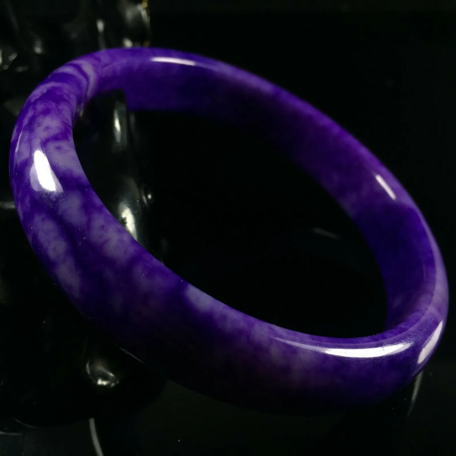 10% OF- 52/53/54mm Certified Natural Lavender Purple Emerald Jade A HandCarved Lucky Bracelet Bangle Z0025