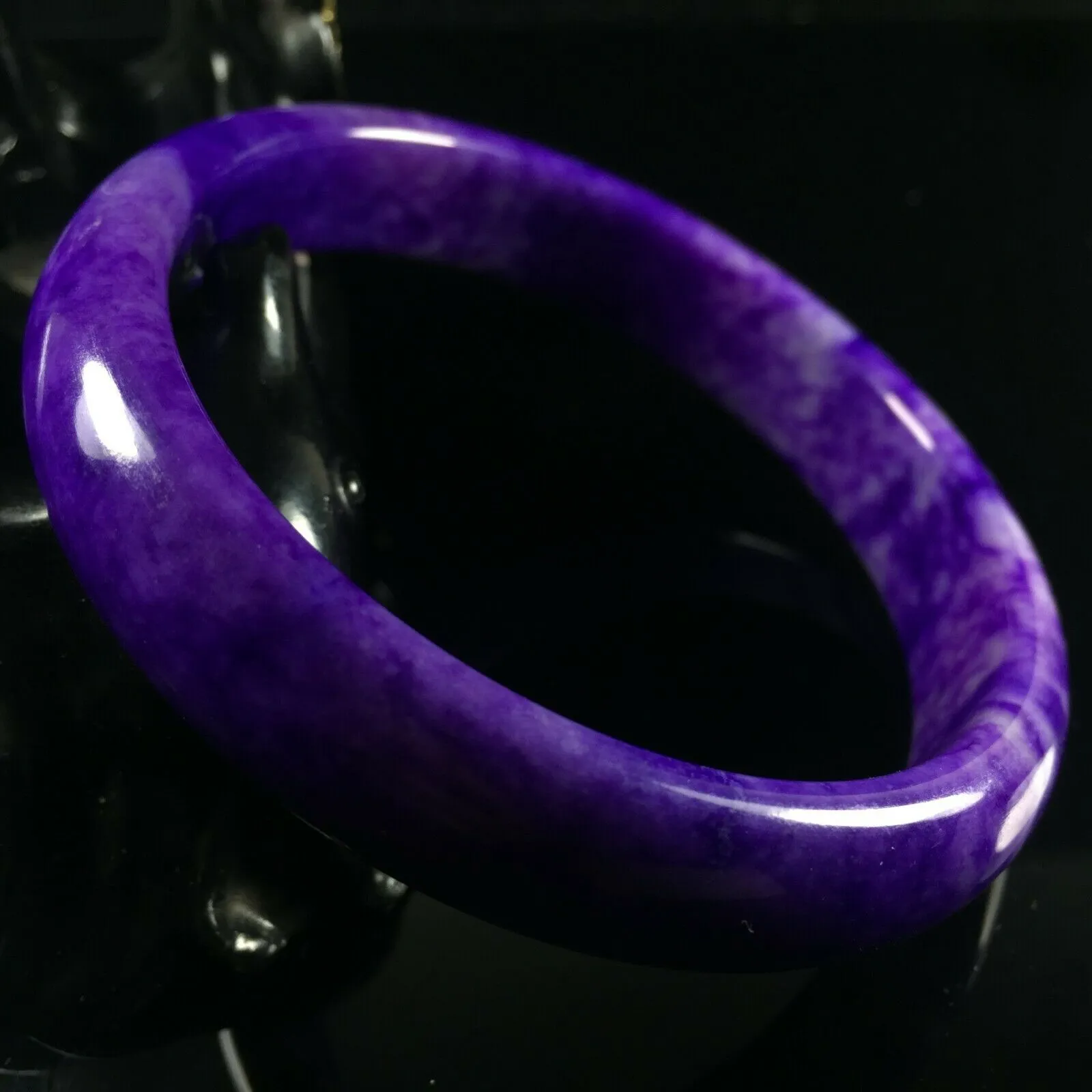 10% OF- 52/53/54mm Certified Natural Lavender Purple Emerald Jade A HandCarved Lucky Bracelet Bangle Z0025