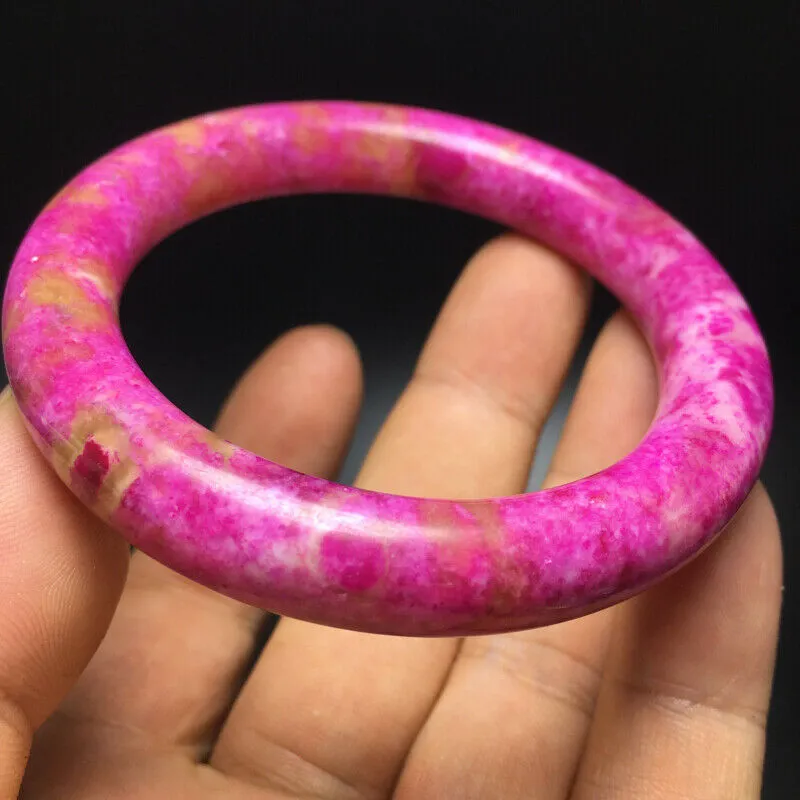 10% OF- 56/57/58mm Certified Natural Lavender Emerald A*Jade HandCarved Round Bracelet Bangle A346