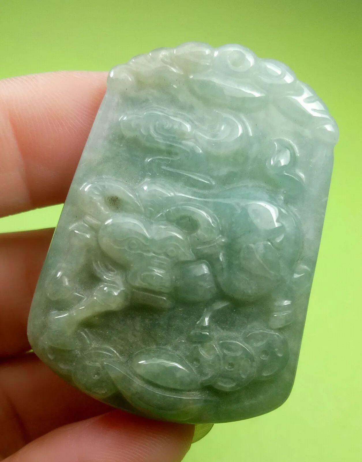 10% OF- Certified Natural Icy Jadeite Emerald A*Jade Handcarved Lucky Ox Cow Ruyi Coin Pendant A5949
