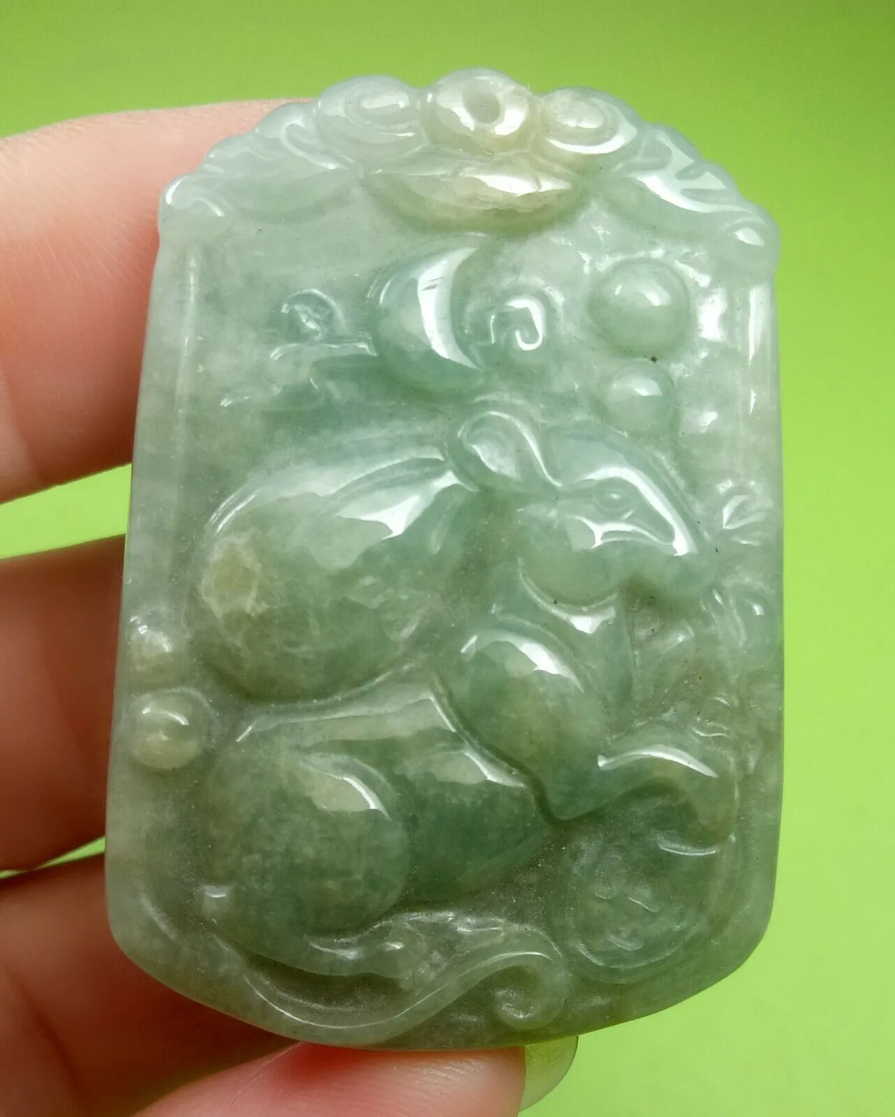 10% OF- Certified Natural Icy Jadeite Emerald A*Jade Handcarved Lucky Rat Coin Bag Pendant A5906