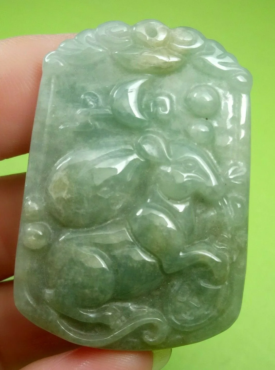 10% OF- Certified Natural Icy Jadeite Emerald A*Jade Handcarved Lucky Rat Coin Bag Pendant A5906