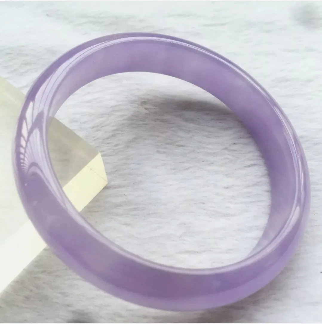 10% OFF- 55/56/57mm Certified Natural Lavender Jadeite Emerald A*Jade HandCarved Lucky Bracelet Bangle X256