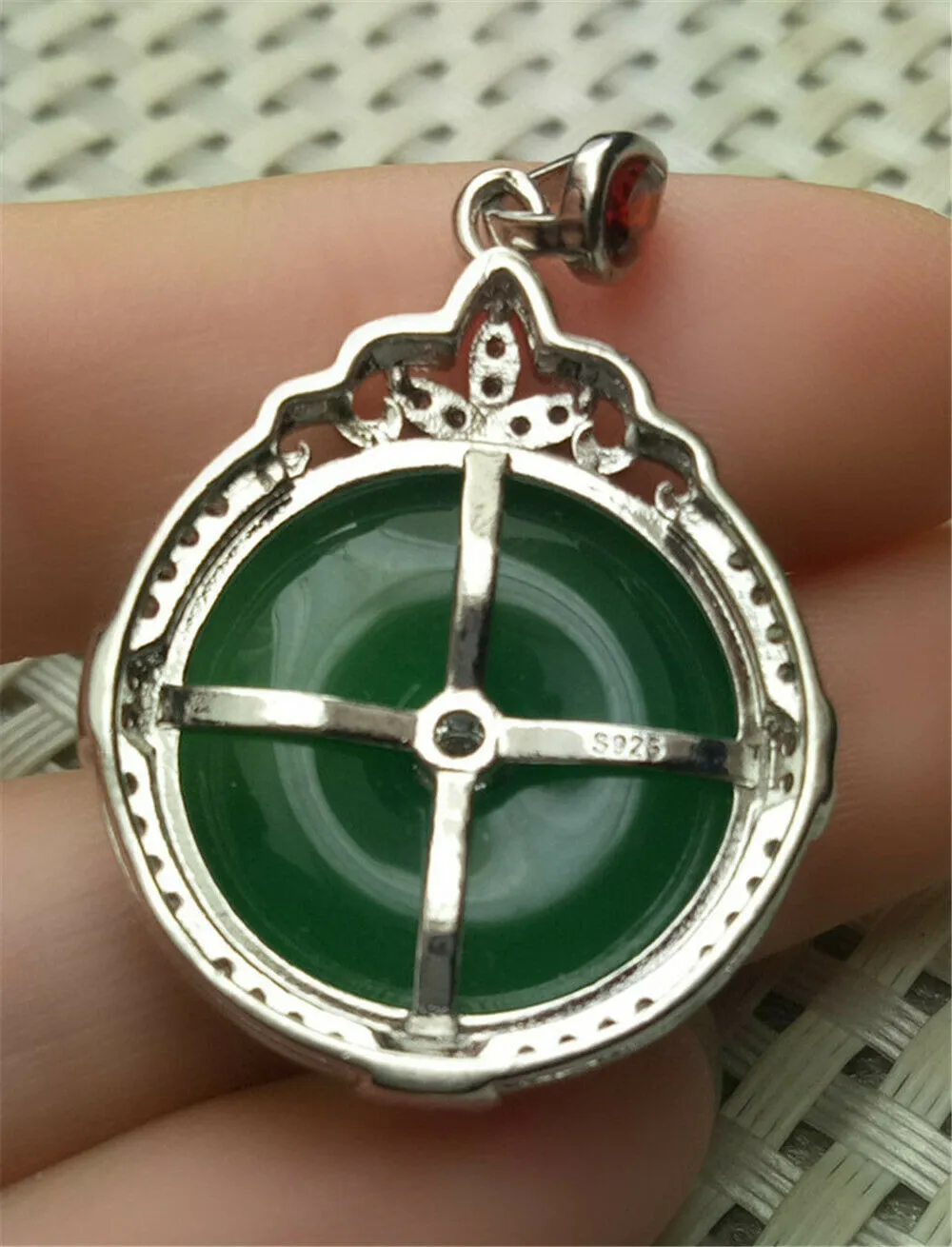 10% OFF- Certified Natural Emerald A*Jade Handcrafted Green Jade Donut Pendant-925 Sterling Silver A2113