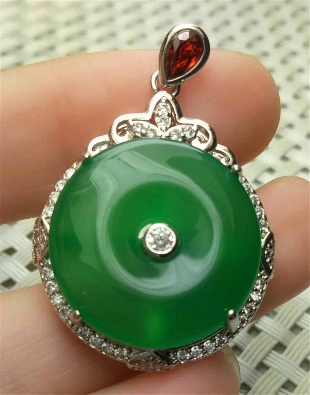 10% OFF- Certified Natural Emerald A*Jade Handcrafted Green Jade Donut Pendant-925 Sterling Silver A2113