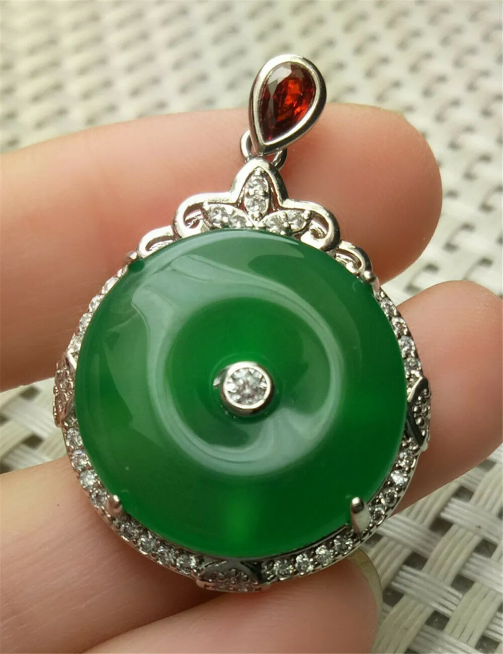 10% OFF- Certified Natural Emerald A*Jade Handcrafted Green Jade Donut Pendant-925 Sterling Silver A2113
