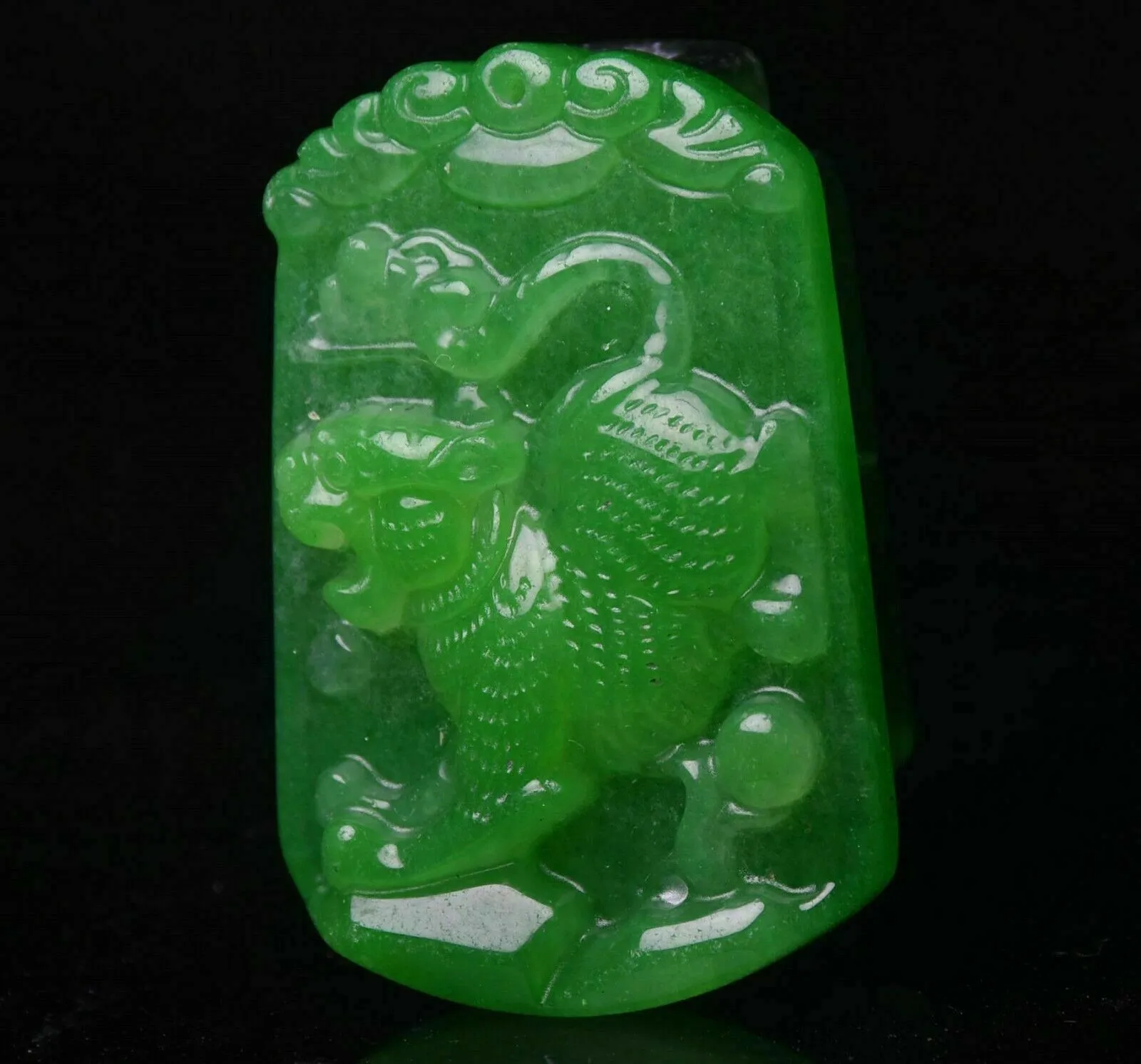 10% OFF- Certified Natural Icy Green Jadeite Emerald A Jade HandCarved Lucky Tiger Yu Bi Pendant A537