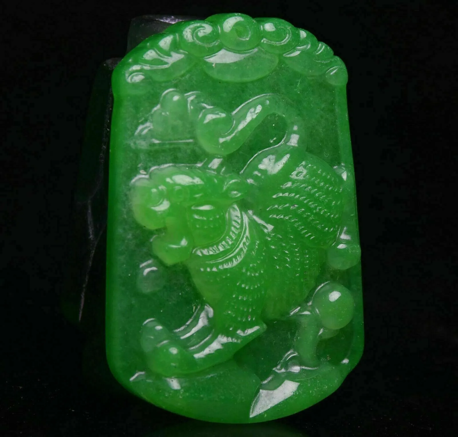 10% OFF- Certified Natural Icy Green Jadeite Emerald A Jade HandCarved Lucky Tiger Yu Bi Pendant A537