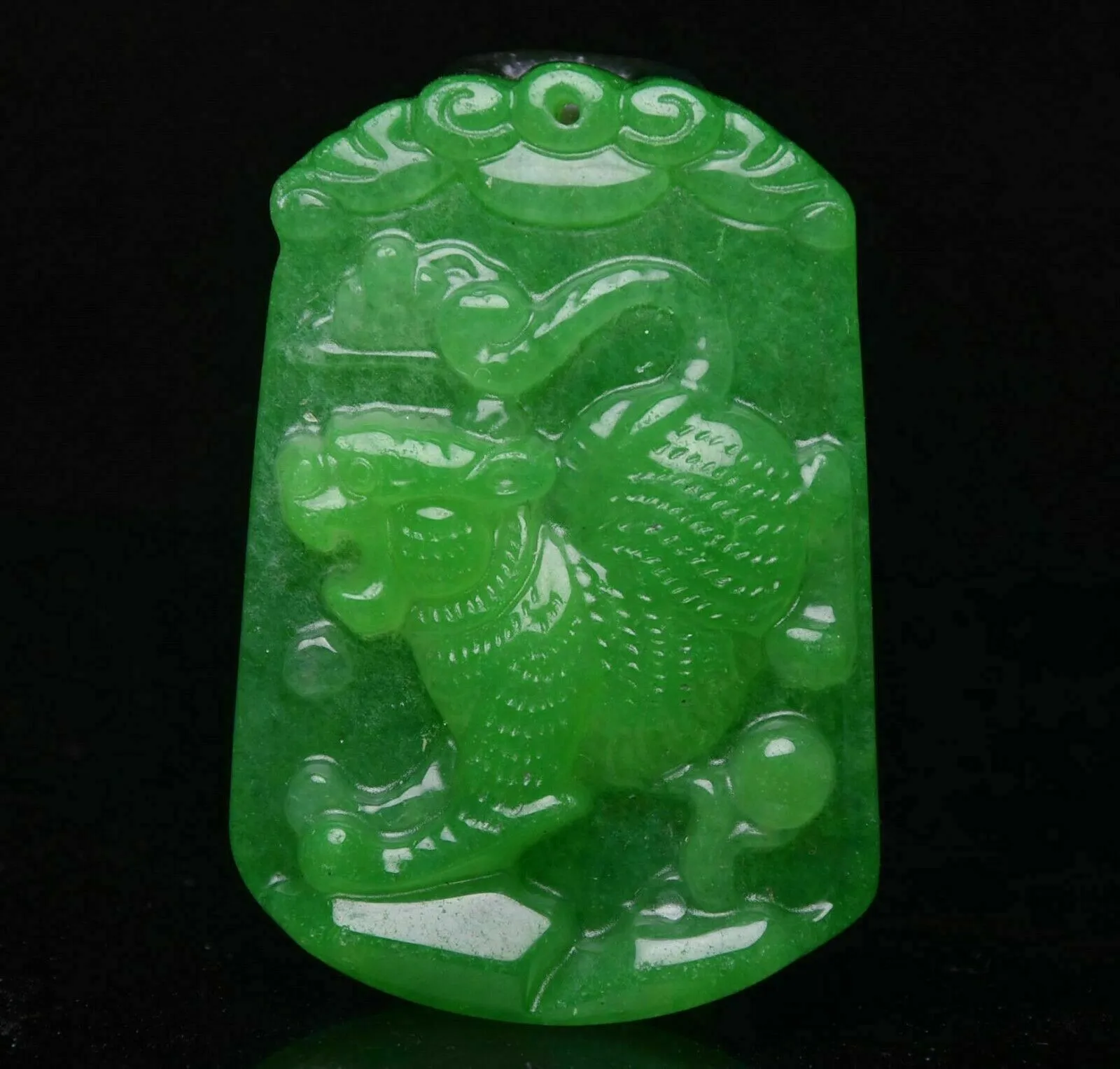 10% OFF- Certified Natural Icy Green Jadeite Emerald A Jade HandCarved Lucky Tiger Yu Bi Pendant A537