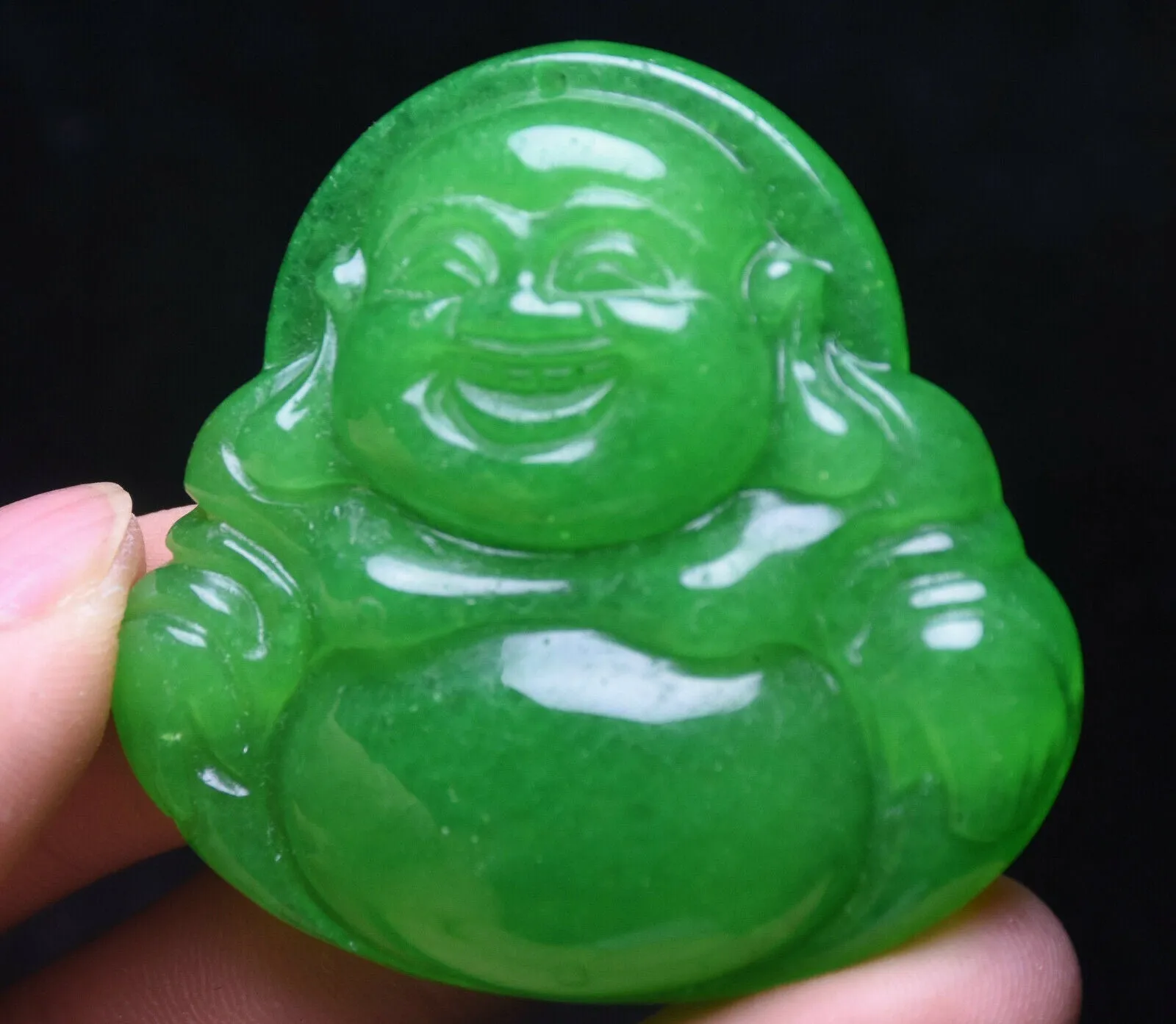 10% OFF- Certified Natural Jadeite Emerald A*Jade HandCarved Blessing Happy Buddha Pendant《Grade A》A1940