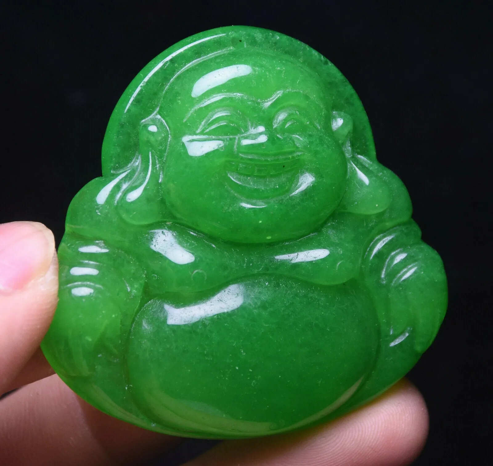 10% OFF- Certified Natural Jadeite Emerald A*Jade HandCarved Blessing Happy Buddha Pendant《Grade A》A1940