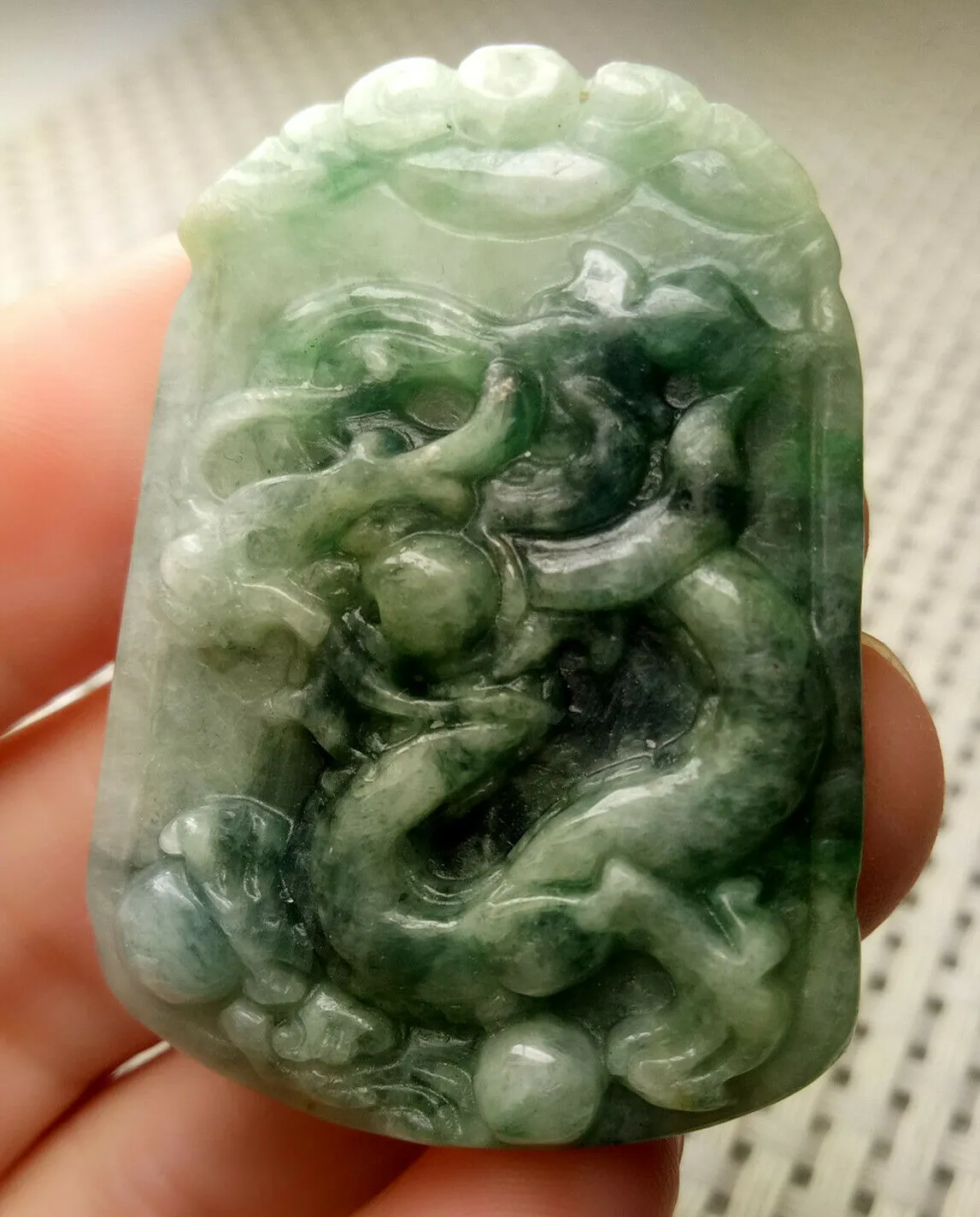 10% OFF- Certified Natural Jadeite Emerald A*Jade HandCarved Lucky Dragon Jade Pendant A8862