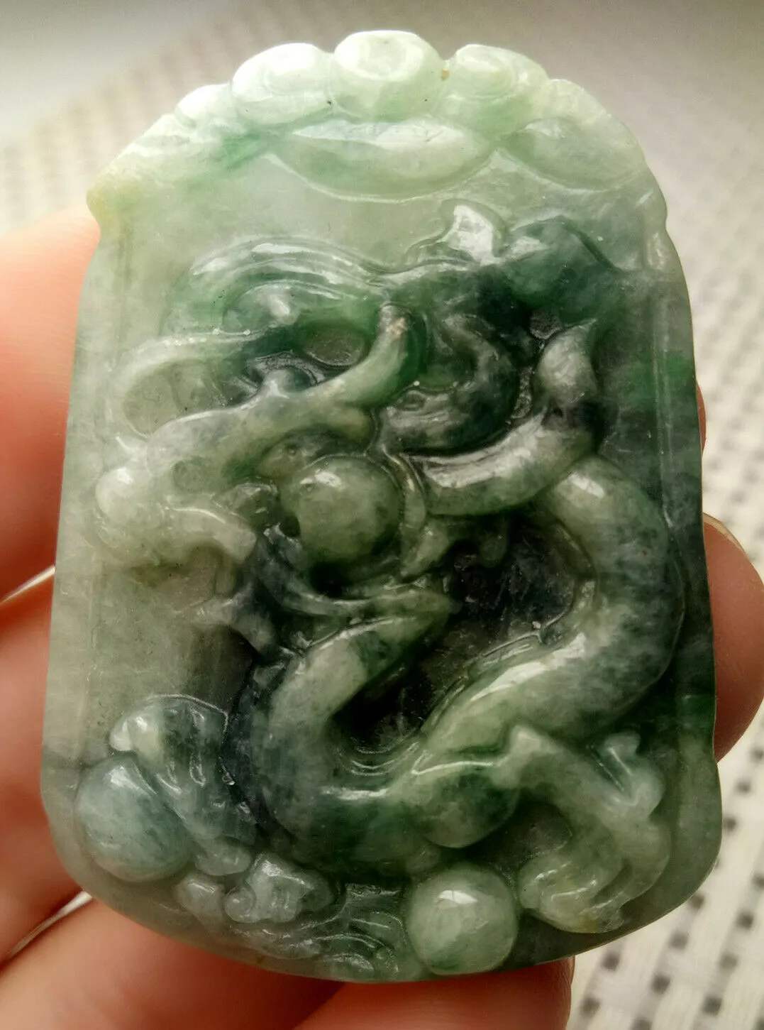 10% OFF- Certified Natural Jadeite Emerald A*Jade HandCarved Lucky Dragon Jade Pendant A8862