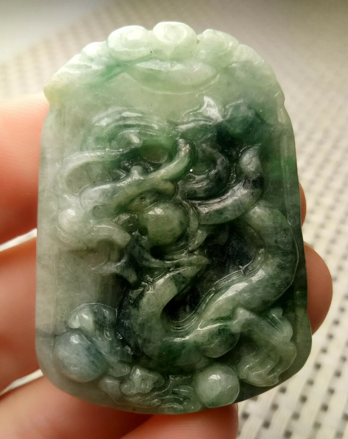 10% OFF- Certified Natural Jadeite Emerald A*Jade HandCarved Lucky Dragon Jade Pendant A8862
