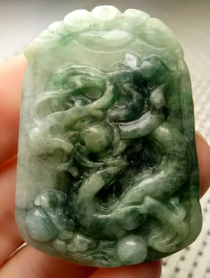 10% OFF- Certified Natural Jadeite Emerald A*Jade HandCarved Lucky Dragon Jade Pendant A8862