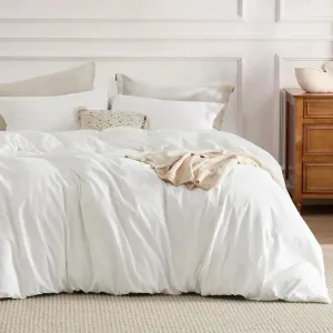 100% Washed Cotton Duvet Cover Set -  Washed White