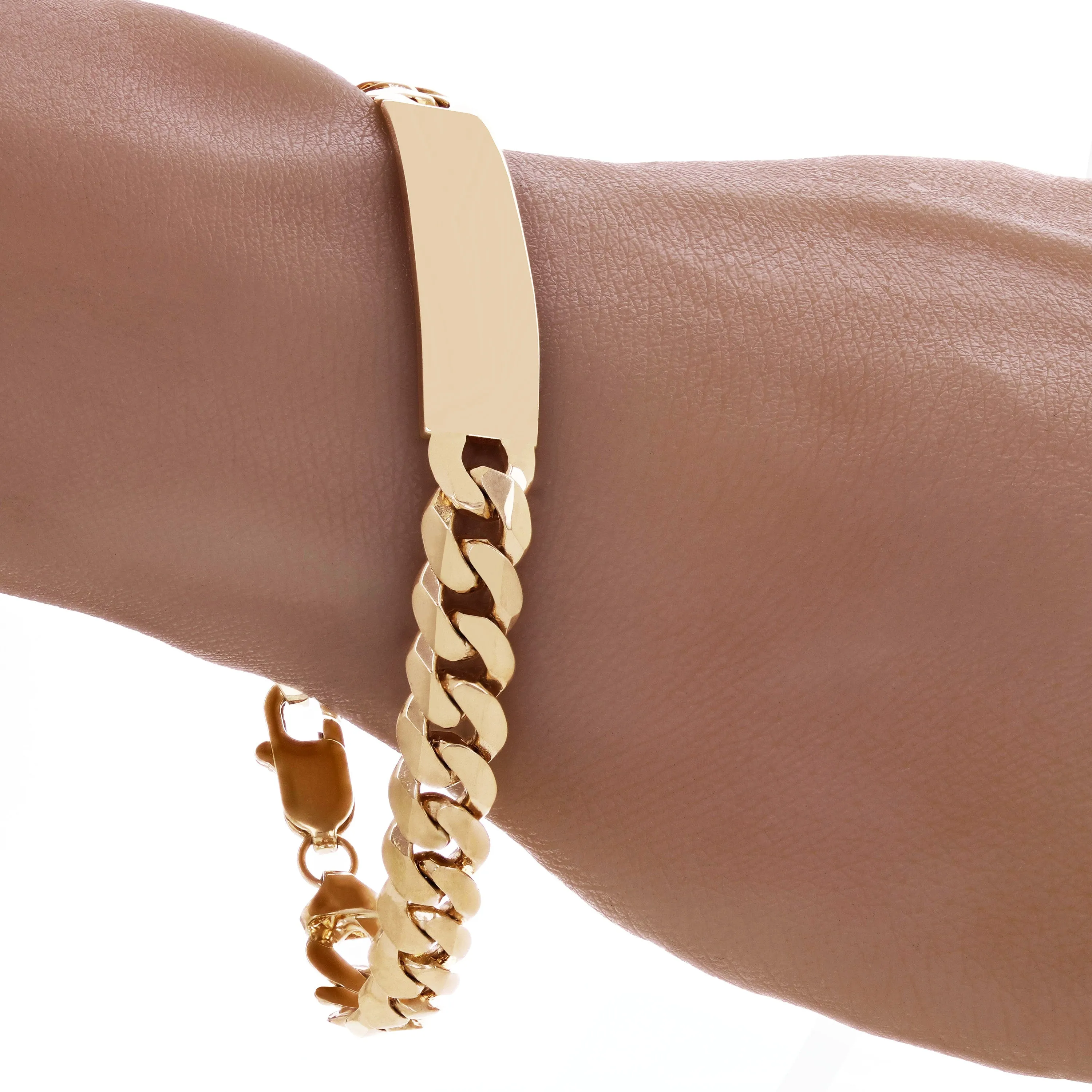 10k Yellow Gold Solid Curb Cuban Link ID Chain Bracelet 7" - 9" 10.2mm