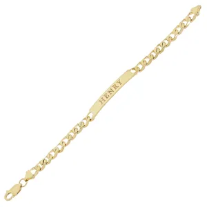 14k Yellow Gold Cuban ID Bracelet Engraveable 6mm Various Lengths