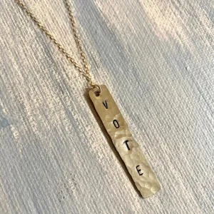 14kt Gold-Filled Hand Stamped Bar Necklace - Hammered Finish