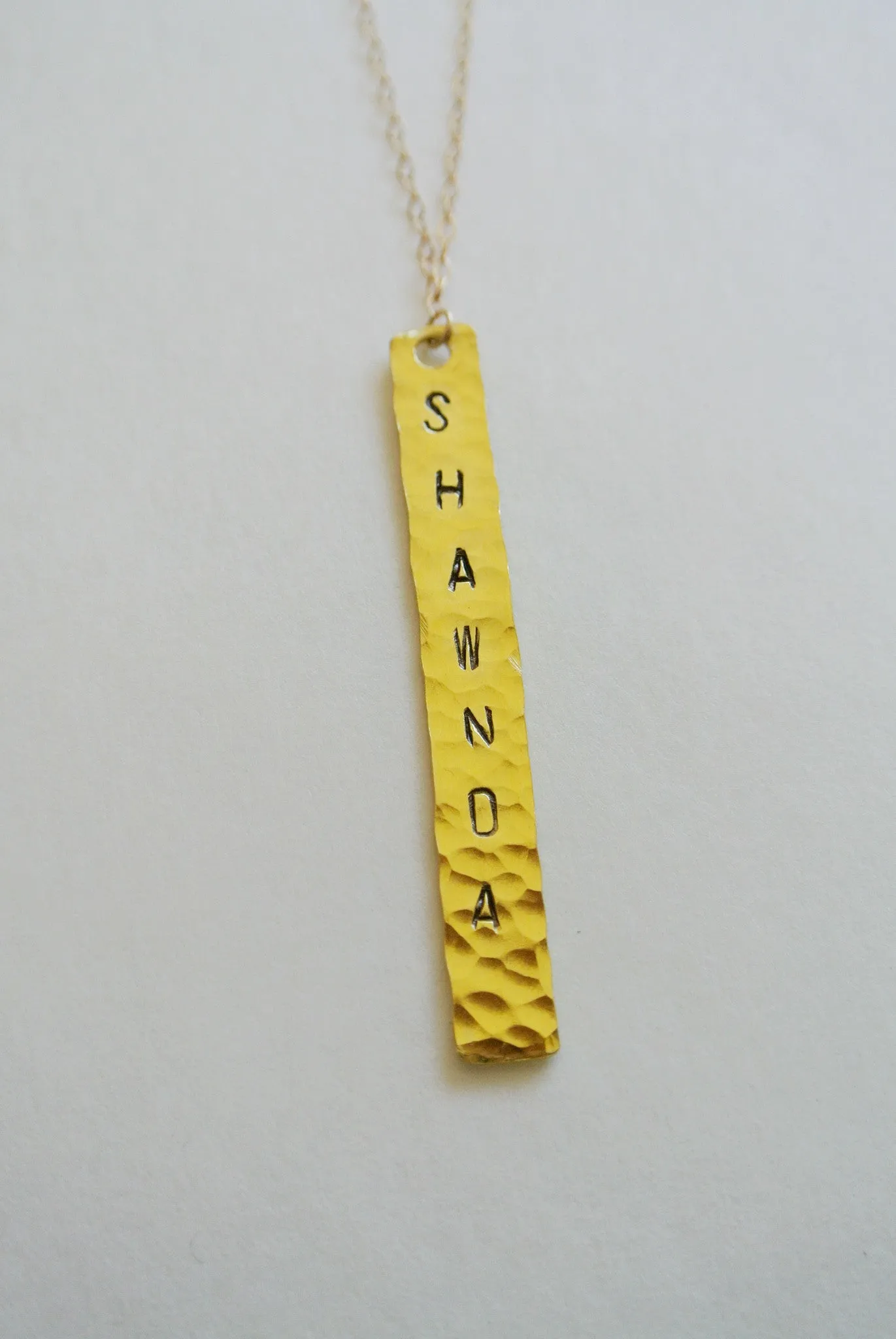 14kt Gold-Filled Hand Stamped Bar Necklace - Hammered Finish