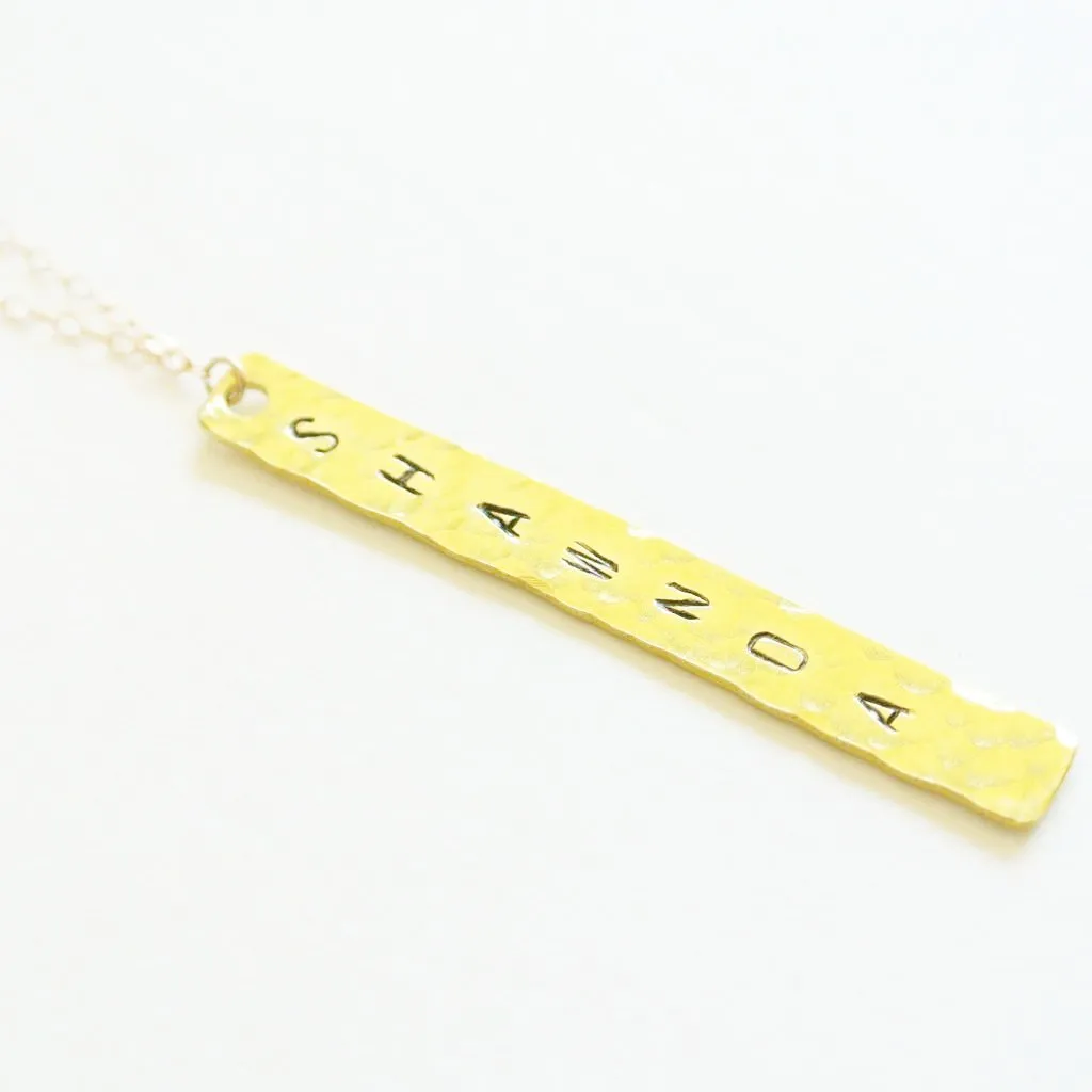 14kt Gold-Filled Hand Stamped Bar Necklace - Hammered Finish