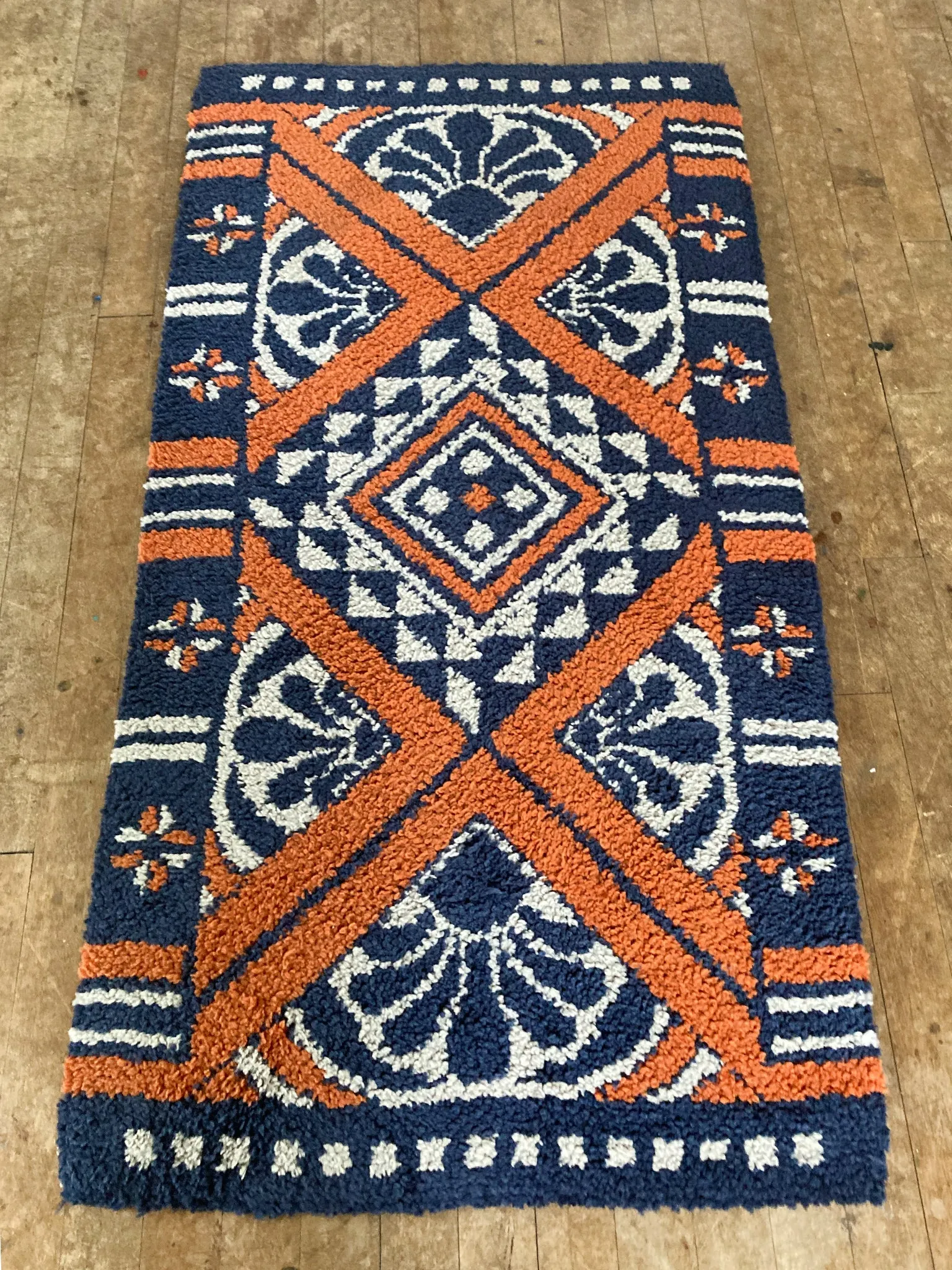 1960s Danish Rya Throw Rug - 5'9" x 3'