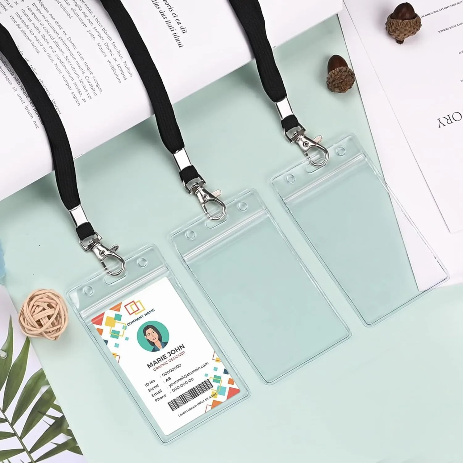 3 Pack Clear Waterproof ID Badge Holder with Lanyards for Office, School, Travel