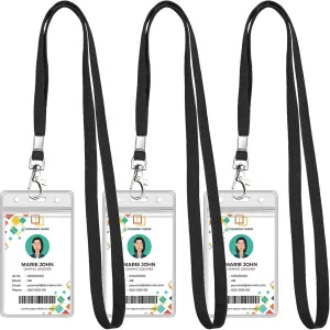 3 Pack Clear Waterproof ID Badge Holder with Lanyards for Office, School, Travel