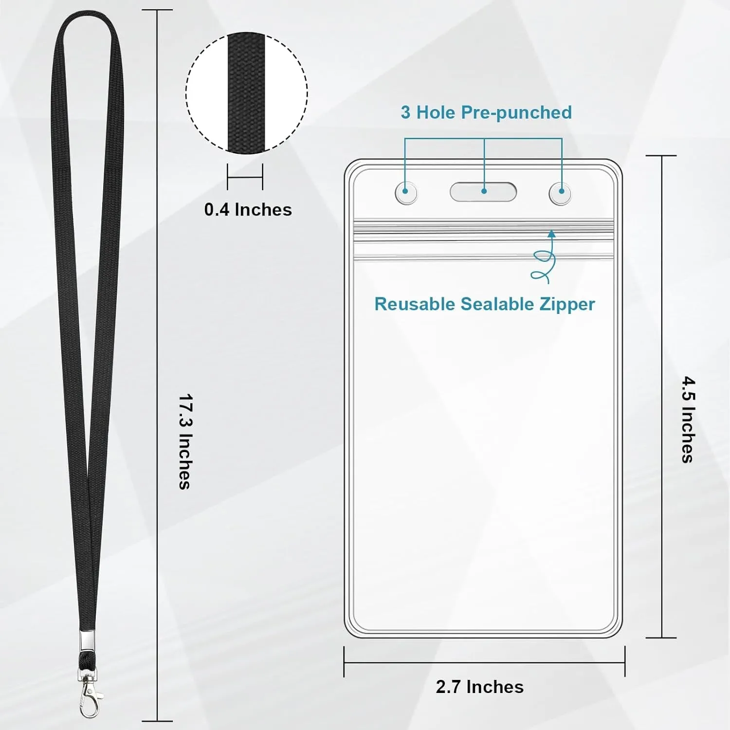 3 Pack Clear Waterproof ID Badge Holder with Lanyards for Office, School, Travel