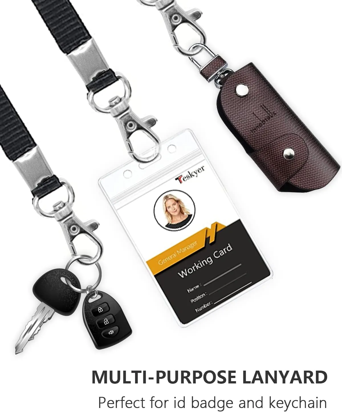 3 Pack Clear Waterproof ID Card Holder with Lanyard for Office, School, Travel