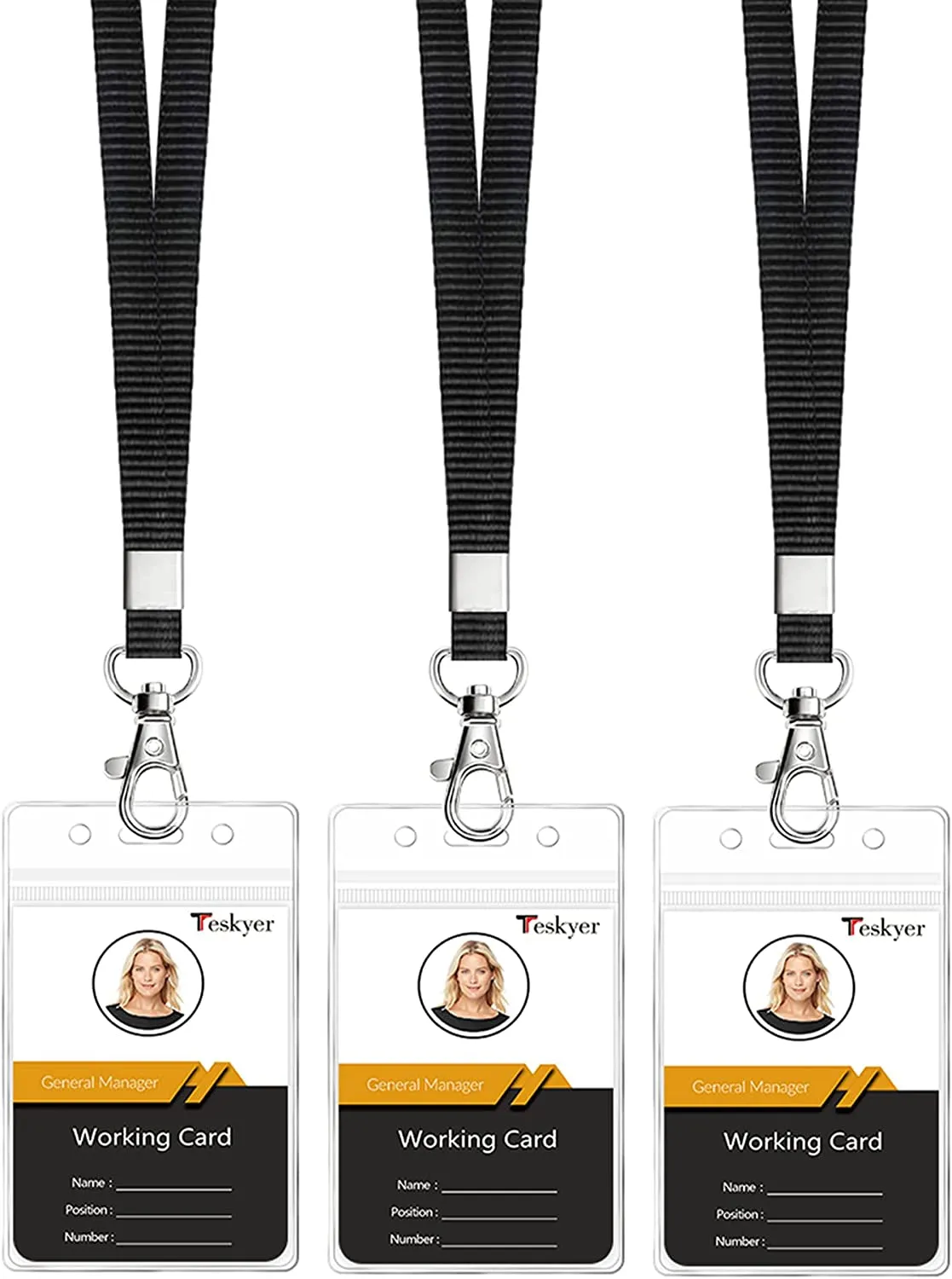 3 Pack Clear Waterproof ID Card Holder with Lanyard for Office, School, Travel