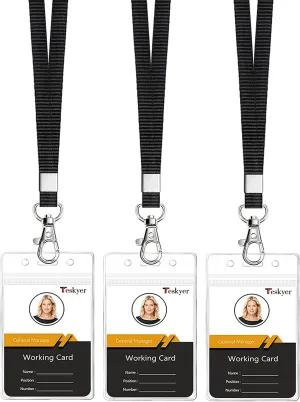 3 Pack Clear Waterproof ID Card Holder with Lanyard for Office, School, Travel