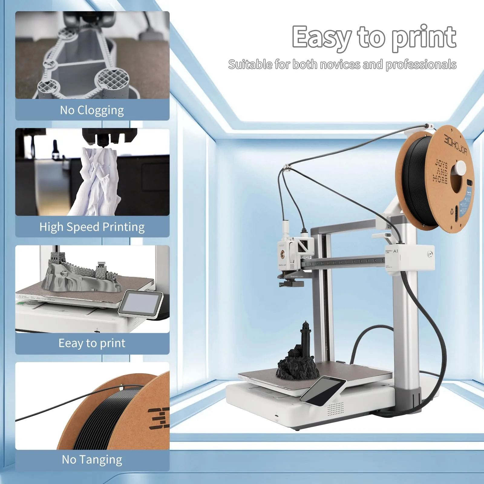 3D Printing Filament High-Speed PLA Filament 1.75mm 300mm/s 1kg Cardboard Spool Dimensional Accuracy  /- 0.03 mm Fit Most 3D FDM Printer -Black