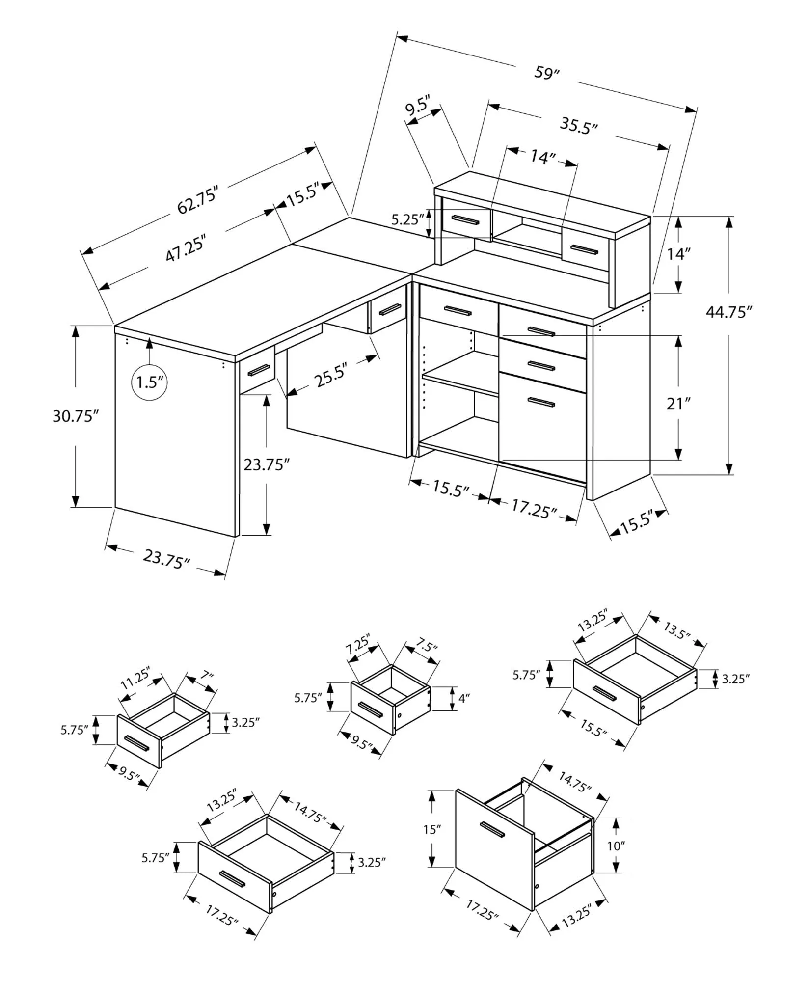 44.75" Grey Reclaimed Wood Particle Board, Laminate and MDF Computer Desk