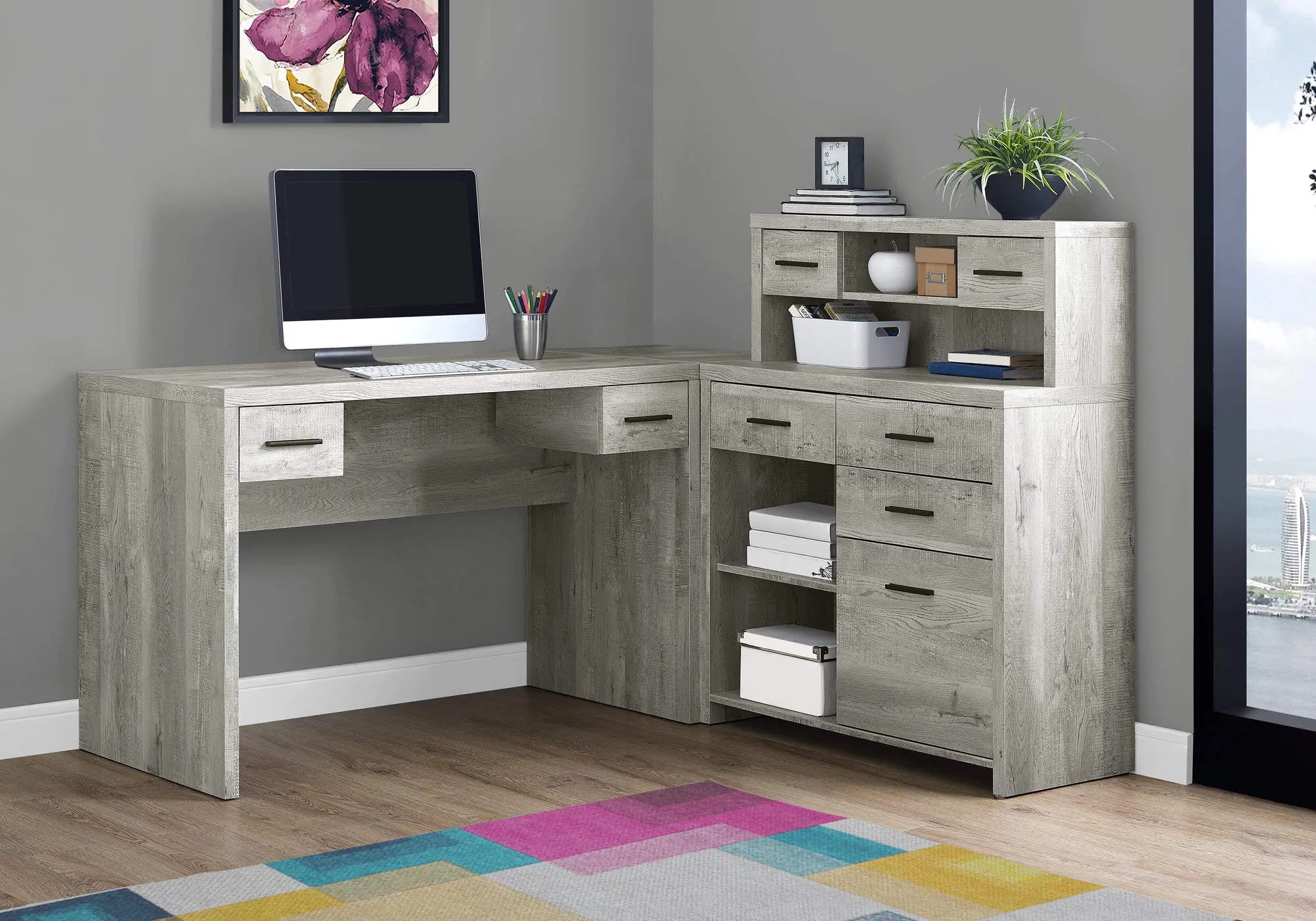 44.75" Grey Reclaimed Wood Particle Board, Laminate and MDF Computer Desk