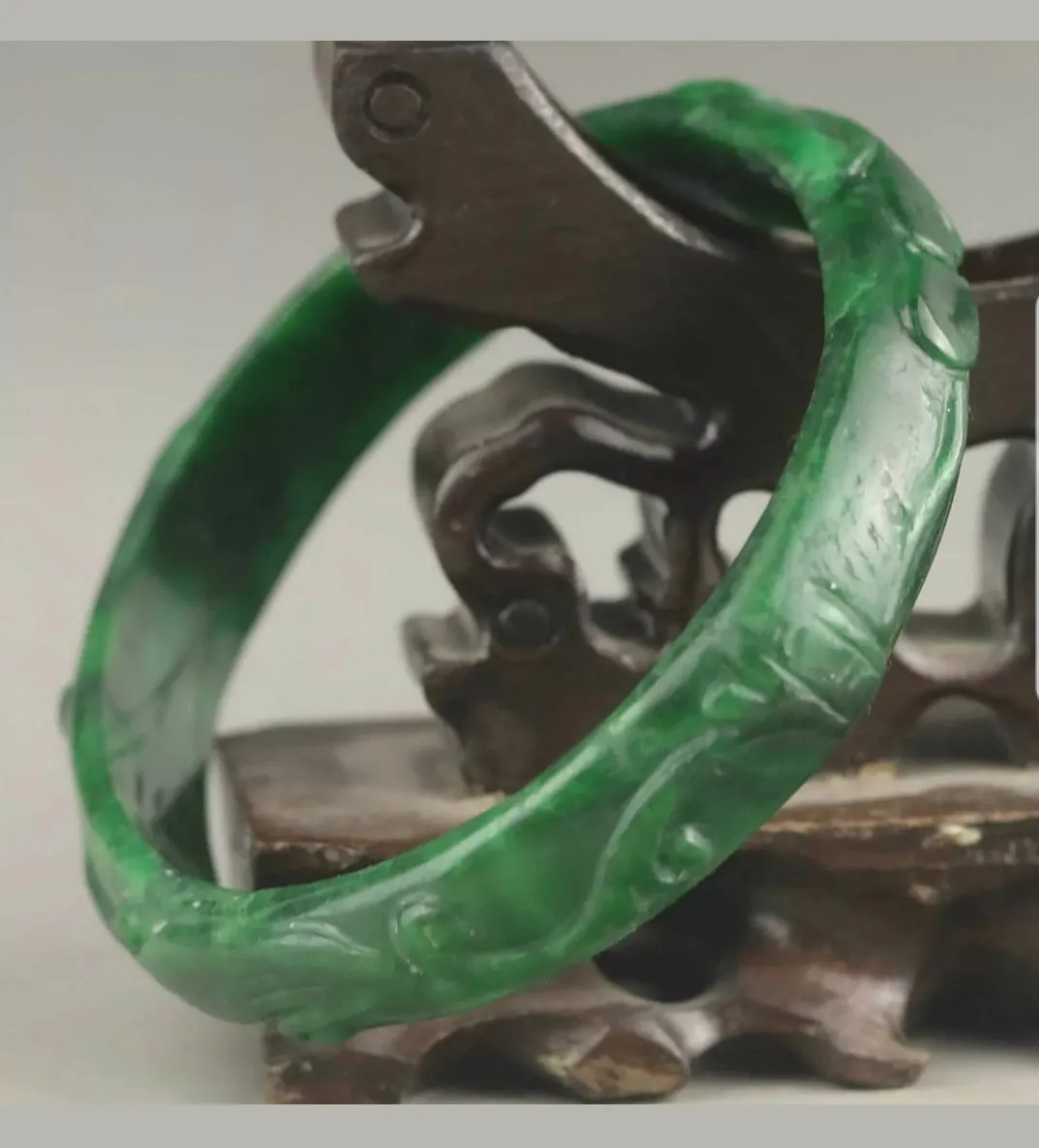 55/56/57mm Certified Natural Green Jadeite Emerald A Jade HandCarved Ruyi Flower Bracelet Bangle A-2243