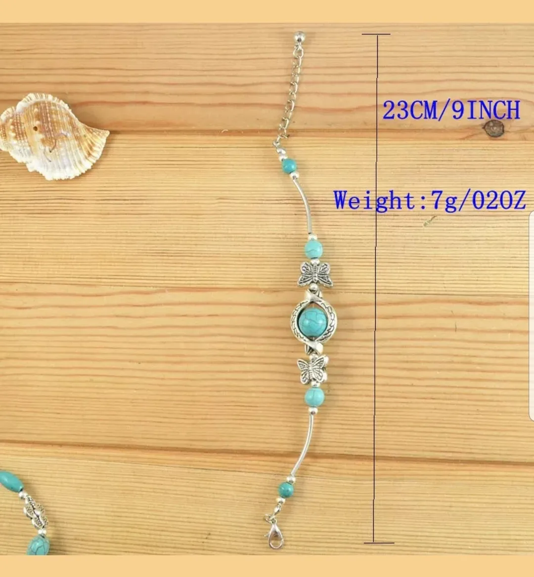 56-77mm(7 1/2''-10'') Natural Blue Turquoise HandCrafted Silver Butterfly Adjustable Bracelet