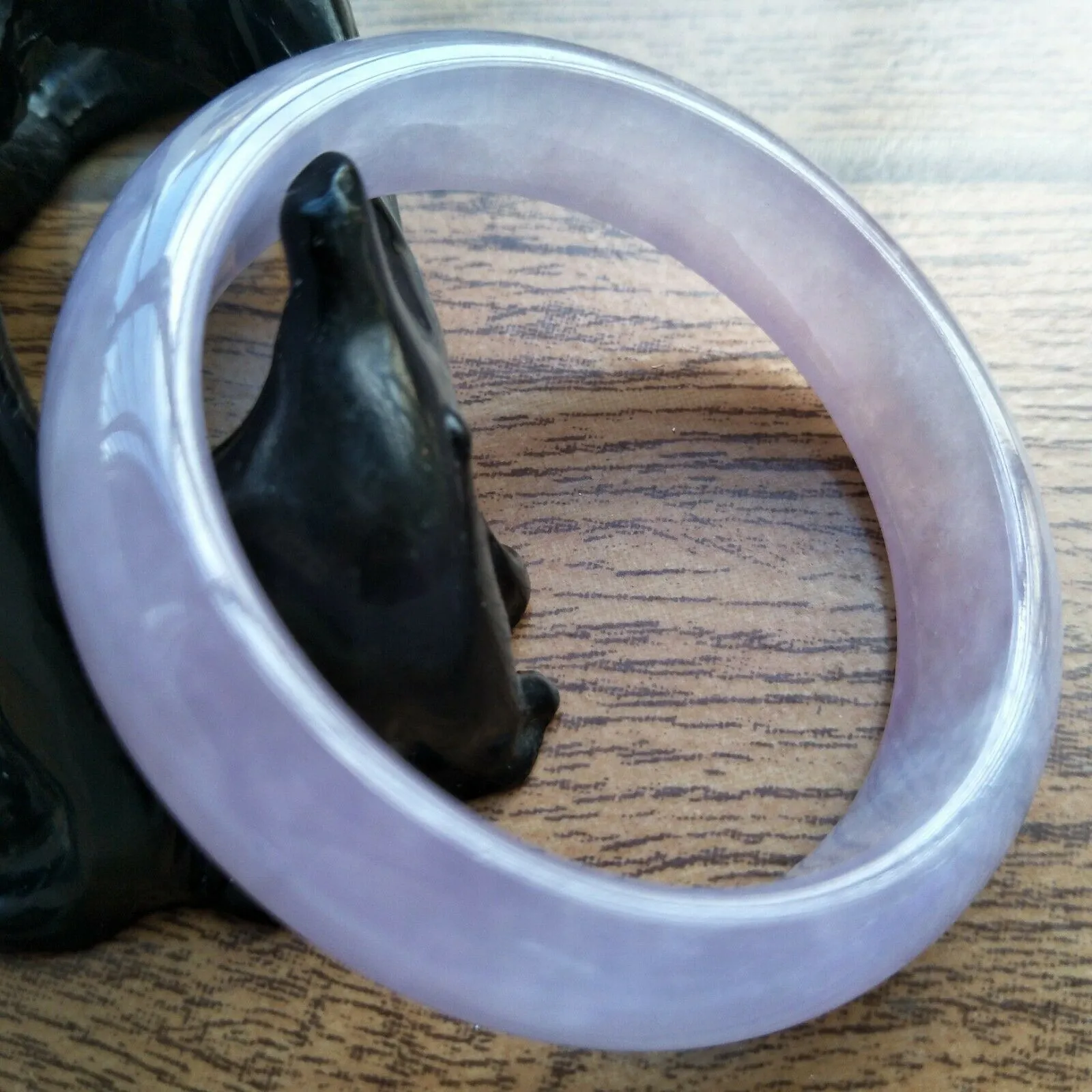 56/57/58mm Certified Natural Lavender Jadeite Emerald A*Jade HandCarved Lucky Bracelet Bangle F107