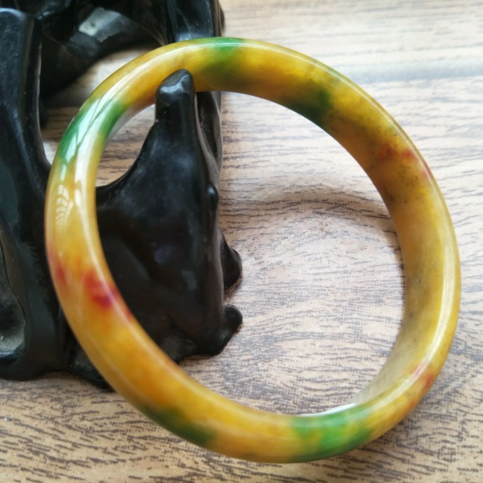 56/57/58mm Certified Natural Yellow Green Jadeite Emerald A Jade HandCarved Bracelet Bangle F318