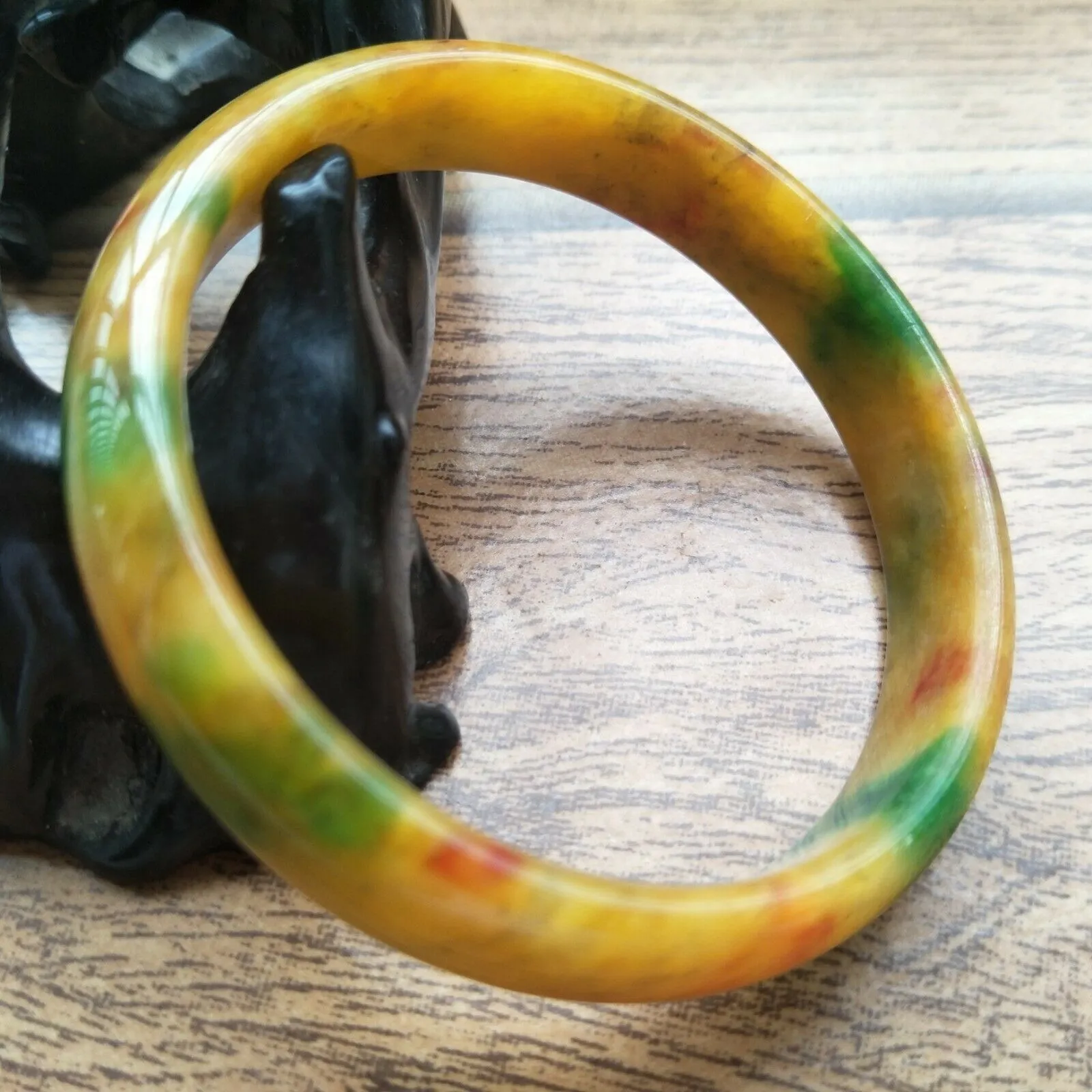 56/57/58mm Certified Natural Yellow Green Jadeite Emerald A Jade HandCarved Bracelet Bangle F318