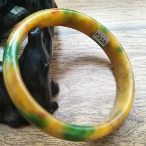 56/57/58mm Certified Natural Yellow Green Jadeite Emerald A Jade HandCarved Bracelet Bangle F318