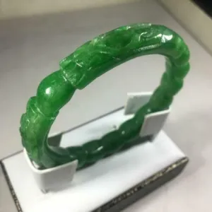 57-59mm Certified Natural Green Jadeite Emerald A Jade HandCarved Dragon Round Bracelet Bangle GX3134 with Gift Box