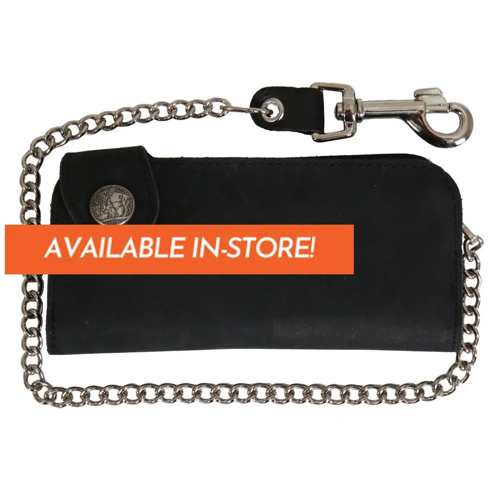 7" Buffalo Nickel Bi-Fold WLA3001 Leather Snap Bi-Fold Wallet with Chain | Hot Leathers