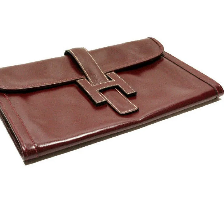 80's vintage HERMES jige, document case, dark wine, bordeaux boxcalf portfolio purse, iPad case. Classic and sophisticated style.
