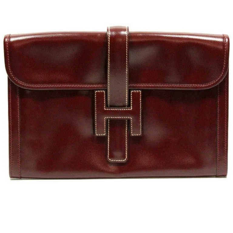 80's vintage HERMES jige, document case, dark wine, bordeaux boxcalf portfolio purse, iPad case. Classic and sophisticated style.