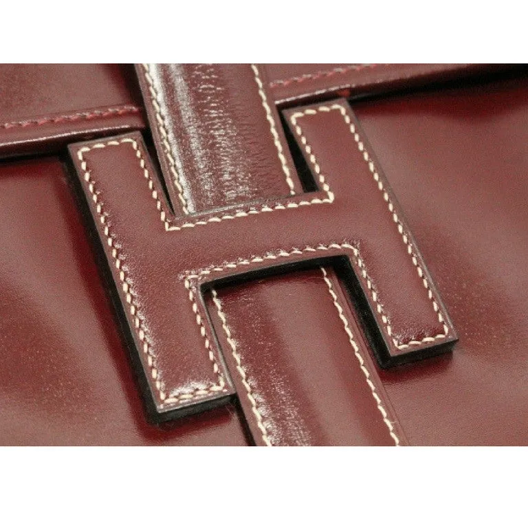 80's vintage HERMES jige, document case, dark wine, bordeaux boxcalf portfolio purse, iPad case. Classic and sophisticated style.