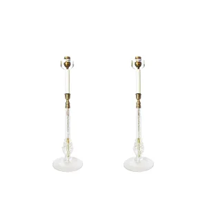 A Pair, Antique Hand Blown Crystal Table Lamps Attributed to Baccarat