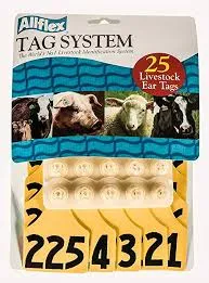 ACFLXNUM-201-225-Yellow Allflex Maxi Numbered Tags 25's