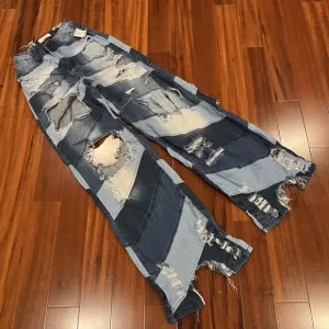 AKIRA Aphrodite Blue Jeans Distressed Ripped Wide Leg Patchwork Size 3 / 26