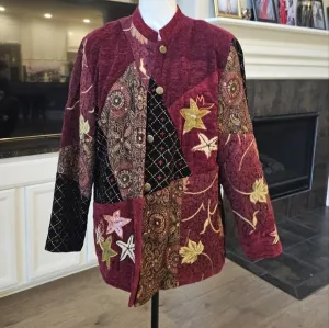 Alex Kim vtg nwot burgundy rayon/cotton beaded patchwork jacket M